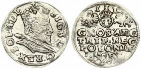 Poland 3 Groszy 1596 Lublin. Sigismund III Vaza(1587–1632). Averse: Crowned bust. Reverse: Value and armorial above legend; date and mintmaster below....