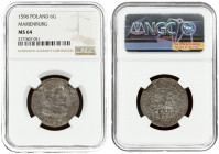 Poland 6 Groszy 1596 Malbork. Sigismund III Vasa (1587-1632). Averse: Crowned bust right. Reverse: Value and armorials above legend and date. Silver. ...