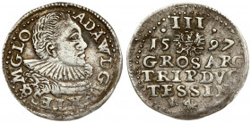 Poland TESCHEN 3 Groszy 1597 (c) Adam Wenzel(1579-1617). Averse: Bust right. Averse Legend: ADA. W. D.G. D. TES. ET. MAI. GLO. Reverse: Small Silesian...