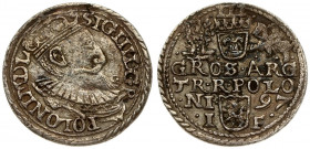Poland 3 Groszy 1597 Olkusz. Sigismund III Vasa (1587-1632). Averse: Crowned bust. Reverse: Value and armorial above legend; date and mintmaster below...