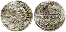 Poland 3 Groszy 1597 Poznan. Sigismund III Vasa (1587-1632). Averse: Crowned bust right. Reverse: Value and armorial above legend; date and mintmaster...