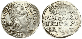 Poland 3 Groszy 1598 Poznan. Sigismund III Vaza(1587–1632). Averse: Crowned bust. Reverse: Value and armorial above legend; date and mintmaster below....