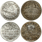Poland 1 Grosz 1609 & 3 Groszy 1624 Krakow. Sigismund III Vaza(1587–1632). Averse: Large crown above legend. Reverse: Eagle with shield on breast. & A...