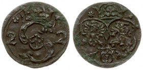 Poland 1 Denar 1622 Krakow. Sigismund III Vaza(1587–1632). Crown with a lily. Where in the place of the Eagle on the obverse there is a royal monogram...
