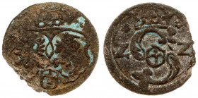 Poland 1 Denar 1622 Krakow. Sigismund III Vaza(1587–1632). Crown with a lily. Where in the place of the Eagle on the obverse there is a royal monogram...