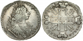 Russia 1 Rouble 1729 Moscow. Peter II (1727-1729). Averse: Laureate bust right. Reverse: Date in cruciform with 4 crowns monograms in angles. Without ...
