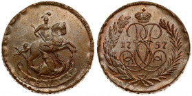 Russia 1 Denga 1757 NOVODEL. Elizabeth (1741-1762). Averse: Crowned monogram divides date within wreath. Reverse: St. George on horse slaying dragon. ...