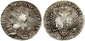 Russia For Livonia 48 Kopecks 1757 Elizabeth (1741-1762). Averse: Bust facing right and surrounded by legend. Lettering: ELISABETHA · I · D · G · IMP ...