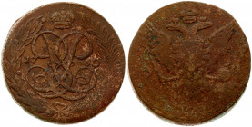Russia 5 Kopecks 1760 Elizabeth (1741-1762). Averse: Crowned monogram divides date within wreath. Reverse: Crowned double-headed eagle initials below....