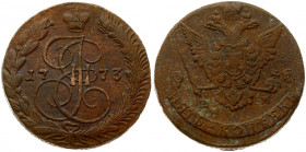 Russia 5 Kopecks 1773 ЕМ Ekaterinburg. Catherine II (1762-1796). Averse: Crowned monogram divides date within wreath. Reverse: Crowned double-headed e...