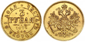 Russia 3 Roubles 1873 СПБ-ΗІ Alexander II (1854-1881). Averse: Crowned double imperial eagle. Reverse: Value text and date within circle. Edge dotted....