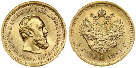 Russia 5 Roubles 1889 (АГ)-АГ St. Petersburg. Alexander III (1881-1894). Averse: Head right. Reverse: Crowned double imperial eagle ribbons on crown. ...