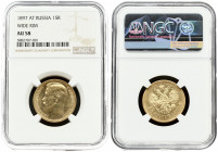 Russia 15 Roubles 1897 (АГ) St. Petersburg. Nicholas II (1894-1917). Averse: Head left. Reverse: Crowned double-headed imperial eagle ribbons on crown...
