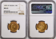 Russia 10 Roubles 1899 (АГ) St. Petersburg. Nicholas II (1894-1917). Averse: Head right. Reverse: Crowned double imperial eagle ribbons on crown. Gold...