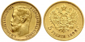 Russia 5 Roubles 1899 (ЭБ) St. Petersburg. Nicholas II (1894-1917). Averse: Head right. Reverse: Crowned double imperial eagle ribbons on crown. Gold....