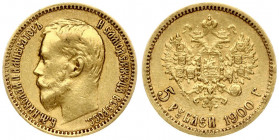 Russia 5 Roubles 1900 (ФЗ) St. Petersburg. Nicholas II (1894-1917). Averse: Head right. Reverse: Crowned double imperial eagle ribbons on crown. Gold....