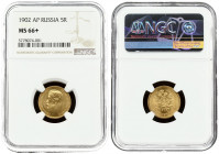 Russia 5 Roubles 1902 (АР) St. Petersburg. Nicholas II (1894-1917). Averse: Head left. Reverse: Crowned double imperial eagle ribbons on crown. Gold. ...