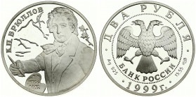 Russia 2 Roubles 1999 (SP) K P Bryulov 1799-1852. Averse: Double-headed eagle. Reverse: Half length bust facing. Silver. Y 652