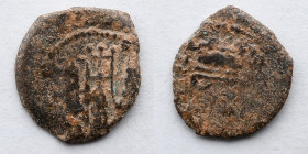 ROMAN PROVINCIAL,  JUDEA: Procurators, Pontius Pilate AE Prutah. 26-36 AD (1.6g), with Three Grain Ears and Simpulum