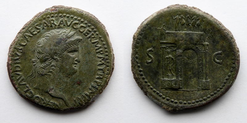12 CAESARS: Nero Orichalcum Sestertius, AD 54-68, (35.5mm, 27.27g). Lugdunum Min...