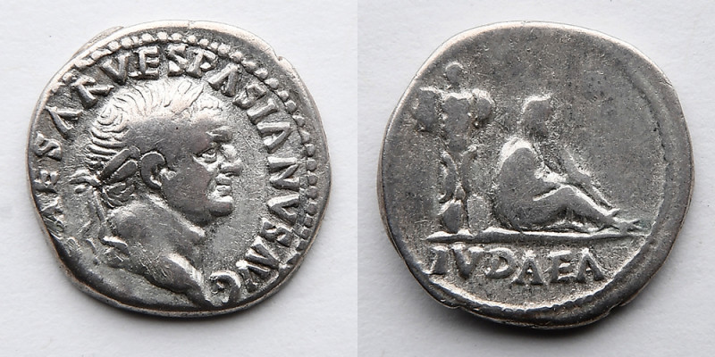 ROMAN EMPIRE: Vespasian, AR Denarius, AD 69-79 (3.25g), Judaea Capta. Obverse: L...