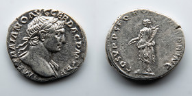 ROMAN EMPIRE: Trajan, AR Denarius, AD 98-117 (3.2g), Rome Mint, Pax Holding Cornucopia