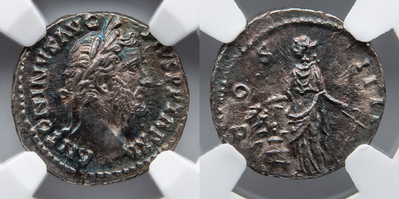 ROMAN EMPIRE: Antoninus Pius, AR Denarius, NGC Choice AU, 5/5, 2/5, AD 138-161 (...