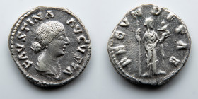ROMAN EMPIRE: Faustina II, AR Denarius, AD 147-175 (3.1g), Rome Mint, Fecunditas Holding Scepter and Child