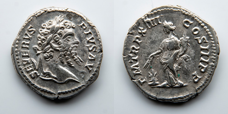 ROMAN EMPIRE: Septimius Severus, AR Denarius, AD 193-211 (3.2g). Obverse: Septim...