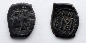 BYZANTINE EMPIRE: Heraclius, AE Follis, AD 610-641 (5.9g, Irregular Flan Shape), Constantinople Mint