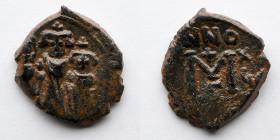 BYZANTINE EMPIRE: Heraclius, Martina, and Heraclius Constantine, AE Follis, AD 610-641 (20mm, 5.9g)