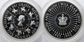 GREAT BRITAIN: 1993 UK Coronation, 40th Anniversary Silver Proof (.925) 5 Pound Crown with COA and Original Case, 38.61mm, 28.28g