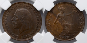 GREAT BRITAIN, INDIA: 1928 George V (1910-1936) Bronze  1/2 Half Penny, NGC MS 63BN, NGC #4330338-137