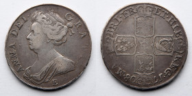 GREAT BRITAIN: 1702-1714 Anne Halfcrown,  33.5mm, 14.9g, Edinburgh Mint, SEPTIMO Edge