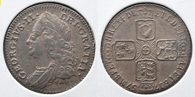GREAT BRITAIN: 1757 George II 6 Pence. About EF.