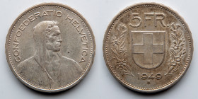SWITZERLAND: 1949 B Silver 5 Five Francs