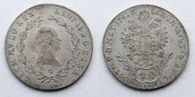 TRANSYLVANIA:   1790-1792, Holy Roman Empire, Grand Principality, AR 20 Kreuzer, 28mm, 6.67g