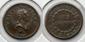 CIVIL WAR TOKEN: 1863 Broas Bros, New York, United We Stand, Our Country, Pie Bakers, F-630M-13a