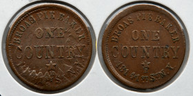 CIVIL WAR TOKEN: 1863, Broas Pie Baker, Both sides, One Country, Clashed Dies