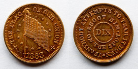 CIVIL WAR TOKEN: The Flag of our Union, DIX, If Anyone Attempts to Tear it Down, Shoot Him on the Spot,  F415/210, Rarity 2
