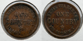 CIVIL WAR TOKEN: 1863, Broas Pie Baker, Both sides, One Country, Clashed Dies