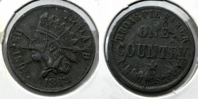 CIVIL WAR TOKEN: 1863 Broas Bros, New York, NY, Zinc, Indian Head, One Country, Clashed Dies and Terminal Die State