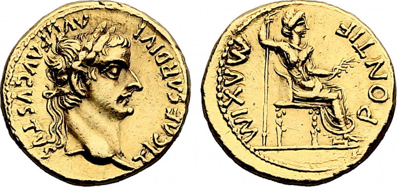 ROMAN EMPIRE. Tiberius (14-37 AD). Aureus (14-37 AD) (Lugdunum mint) (Gold, 7.74...