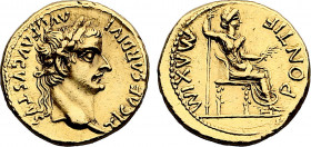 ROMAN EMPIRE. Tiberius (14-37 AD). Aureus (14-37 AD) (Lugdunum mint) (Gold, 7.74 gr, 18 mm) Cohen 15, RIC 29. Extremely Fine
Editions V. Gadoury, Auct...
