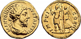 ROMAN EMPIRE. Marcus Aurelius (161-180 AD). Aureus (172 AD) (Rome mint) (Gold, 7.15 gr, 20 mm) Cohen 308, RIC 264. Very Fine, some traces of mounting ...