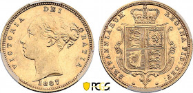 Australia, Victoria (1837-1901), 1/2 Sovereign 1887 (Sydney mint) (Gold, 3.99 gr, 19 mm) KM 5. PCGS AU58
Quite scarce to find in such grade, with only...