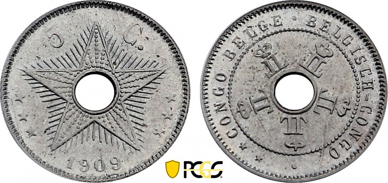 Belgian Congo, Leopold II (1865-1909), 5 Centimes 1909 (Copper-Nickel, 2.50 gr, ...