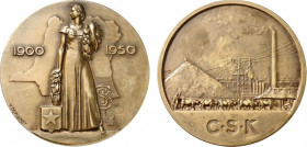 Belgian Congo, 50th anniversary of the Comité Spécial du Katanga (C.S.K.) (1900-1950), Victor Demanet (Bronze, 213.00 gr, 80 mm) Vancraenbroeck 41. Ex...