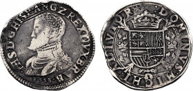 Belgium, Brabant, Philip II (1555-1598), Philipsdaalder (Ecu) 1558 (Maastricht mint) (Silver, 32.68 gr, 43 mm) VGH 210-2c. Very Fine, damaged.
