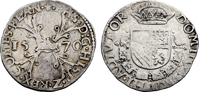 Belgium, Flanders, Philip II (1555-1598), 1/4 Ecu 1570 (Bruges mint) (Silver, 7....